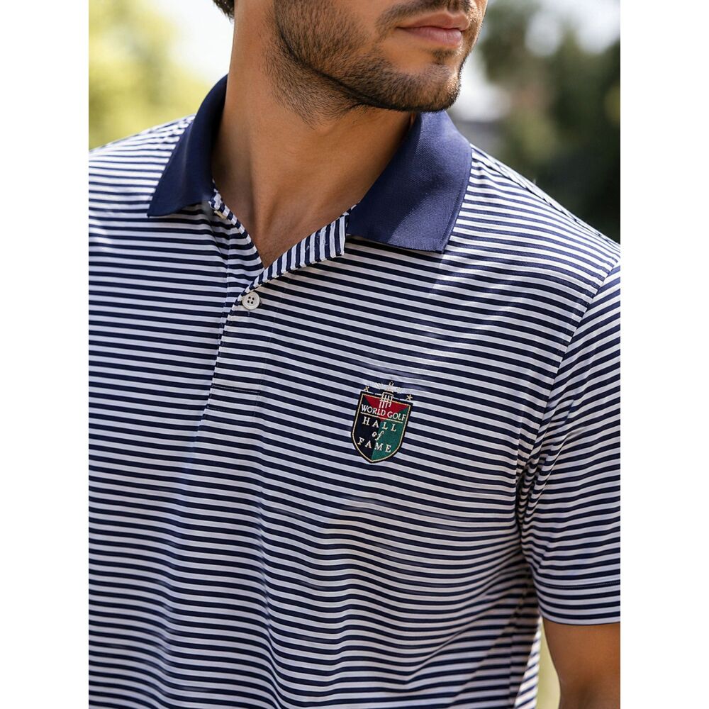 World Golf Hall of Fame Polo Shirt XXL 2XL Blue White Stripes Embroidered Logo